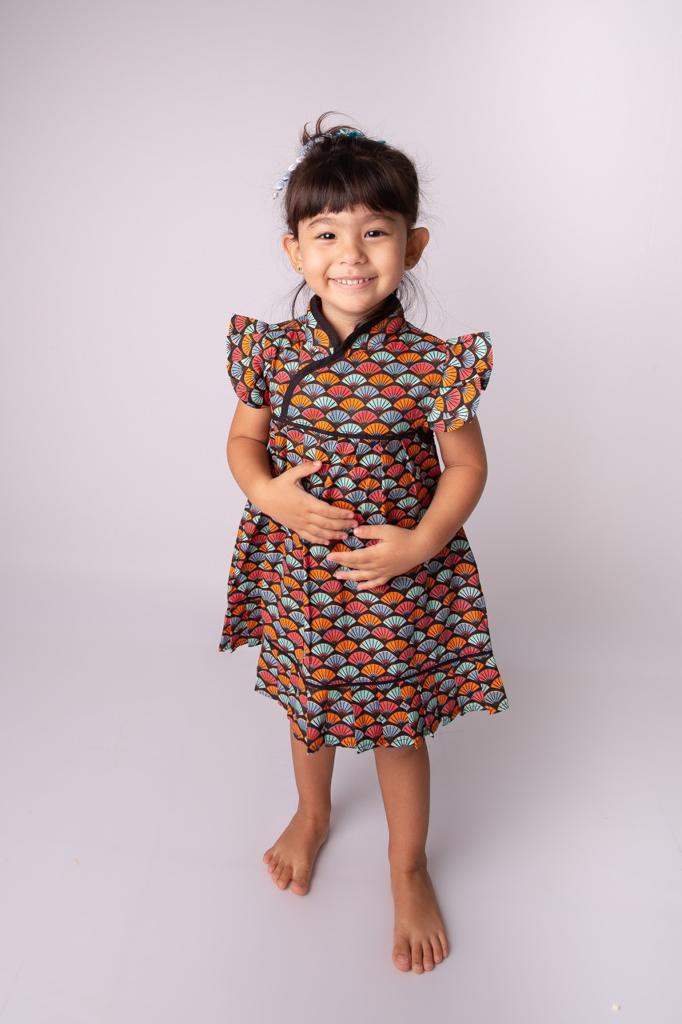 Vestido Estampado Azul e Vermelho